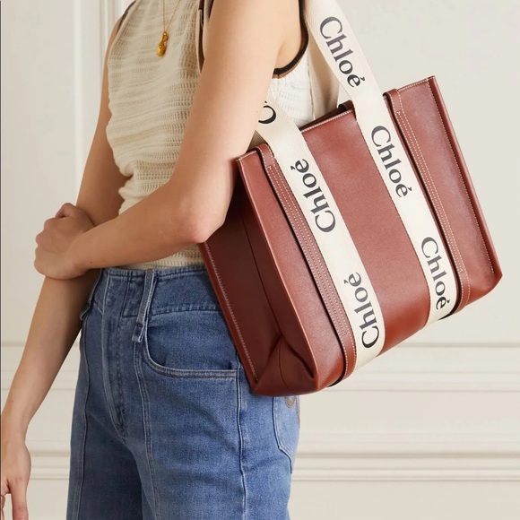 Chloe Handbags - Chloe Woody Medium Leather Brown Tote